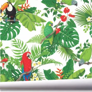 Papel De Parede Tucano Arara Arvore Tropical Folhagem A608