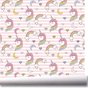 Papel De Parede Unicórnio Arco Iris Menina Kit 03 Rolos A21