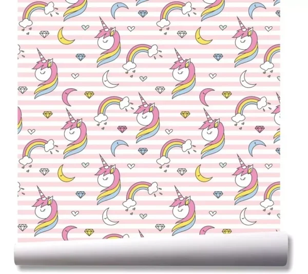 Papel De Parede Unicórnio Arco Iris Menina Kit 03 Rolos A21