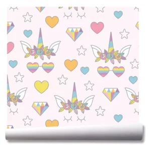 Papel De Parede Unicórnio Arco Íris Menina Kit 03 Rolos A55