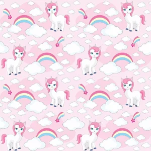 Papel De Parede Unicornio Arco Iris Nuvem Rosa Nuvens 10mts