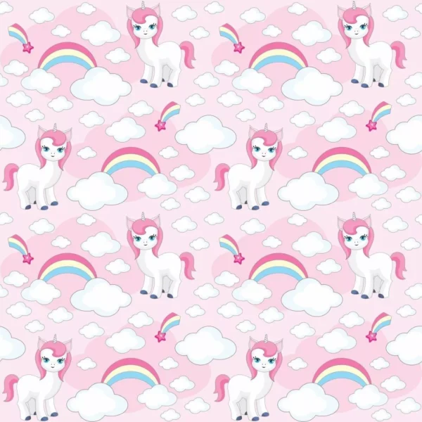 Papel De Parede Unicornio Arco Iris Nuvem Rosa Nuvens 10mts