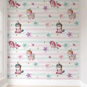 Papel De Parede Unicórnio Menina Quarto De Bebê Pp296 M²