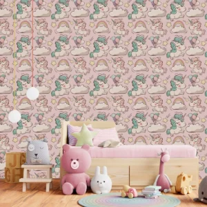 Papel De Parede Unicórnio Rosa Quarto Bebê Menina Pp242 M²