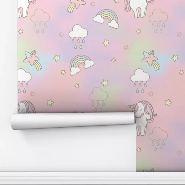 Papel De Parede Unicórnios Arco Iris Quarto Menina 2.5m