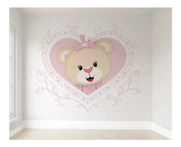 Papel De Parede Ursinha Princesa Coração Infantil Pp353 M²