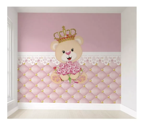 Papel De Parede Ursinha Princesa De Bebê Menina Vr269 3m²