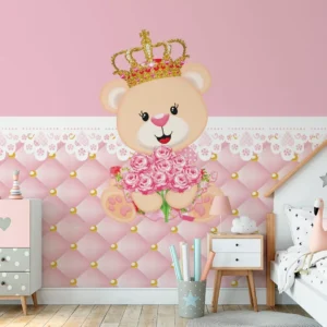 Papel De Parede Ursinha Princesa De Bebê Menina Vr269 4m²