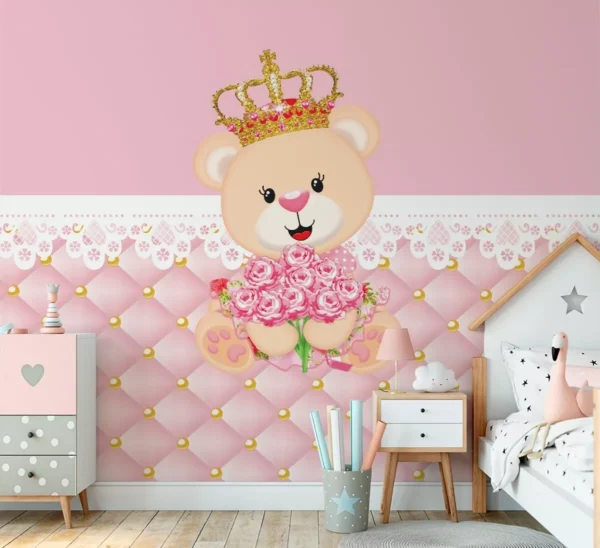 Papel De Parede Ursinha Princesa De Bebê Menina Vr269 4m²