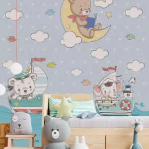 Papel De Parede Ursinho Helicóptero Quarto Infantil M² Pp110