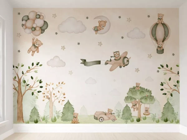 Papel De Parede Ursinho Menino Balão Bebê Infantil 4m² Pp503