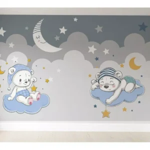 Papel De Parede Ursinho Nuvem Lua Estrelas Infantil M² Pp162