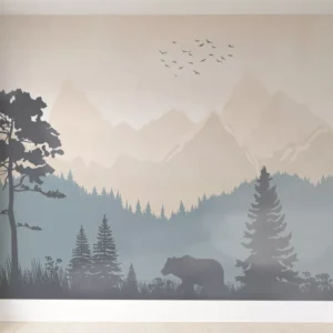 Papel De Parede Urso Floresta Montanhas Paisagem 3m² Vr608