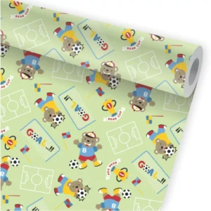 Papel De Parede Urso Futebol Jogo Esporte Kit 02 Rolos A121