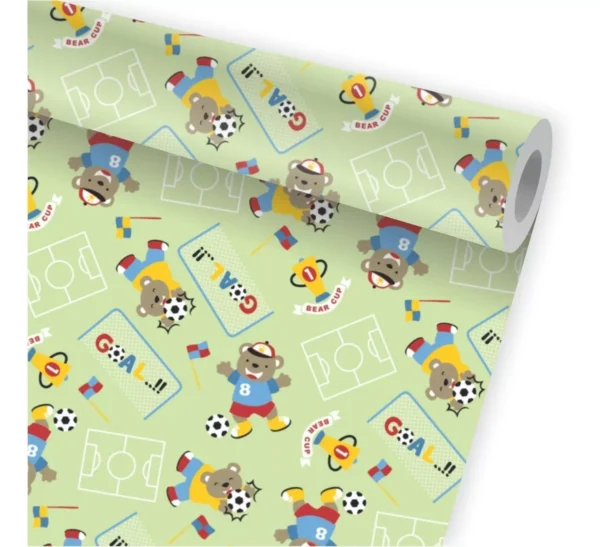 Papel De Parede Urso Futebol Jogo Esporte Kit 02 Rolos A121