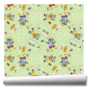 Papel De Parede Urso Futebol Jogo Esporte Kit 03 Rolos A121