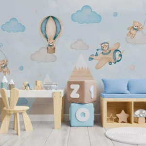 Papel De Parede Urso Menino Quarto Balão Infantil M² Pp566