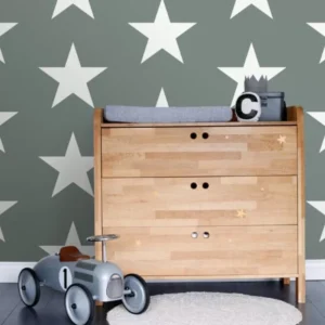 Papel De Parede Verde Estampado Estrelas Branca Lavabo 4m²