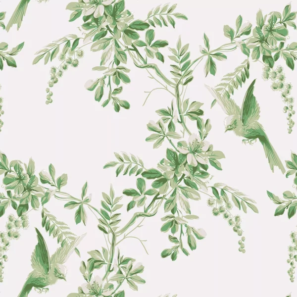 Papel De Parede Verde Flor Provençal Pássaros Adesivo 3 Mts