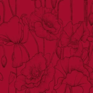 Papel De Parede Vermelho Com Desenho Flores Adesivo Sala