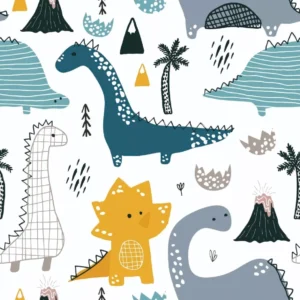 Papel De Parede Vinil Quarto Colorido Dinossauros Teen 12m