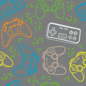 Papel De Parede Vinil Quarto Teen Gamer Controle Cinza 10m