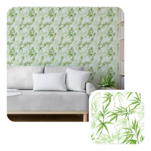 Papel De Parede Vinil Sala Bambu Folhas Plantas Verde 2.5m