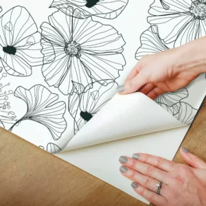 Papel De Parede Vinil Sala Quarto Flores Preto E Branco 3.5m