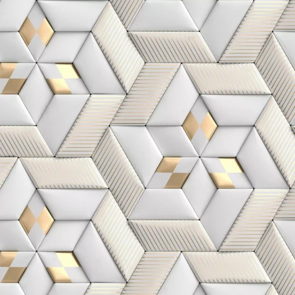 Papel De Parede Vinilico Adesivo Geometrico Cinza E Dourado