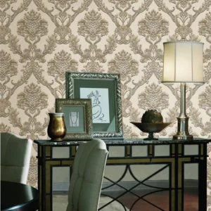 Papel De Parede Vinílico Clássico Luxo Damask Dourado +cola