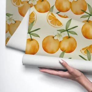 Papel De Parede Vinílico Cozinha Laranja Fruta Feira 3m