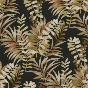 Papel De Parede Vinílico Folhagem Tropical Preto, Dourado