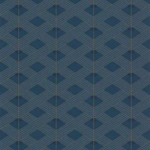 Papel De Parede Vinilico Geometrico Azul Dourado Melody