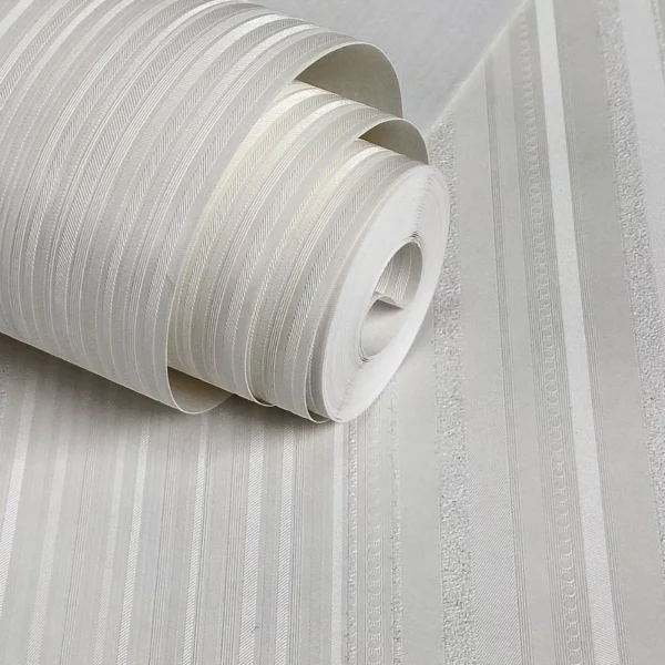 Papel De Parede Vinílico Importado Listrado Branco Perolado