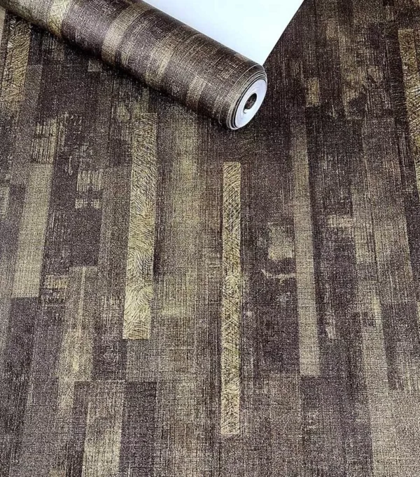 Papel De Parede Vinílico Importado Marrom E Dourado Listrado