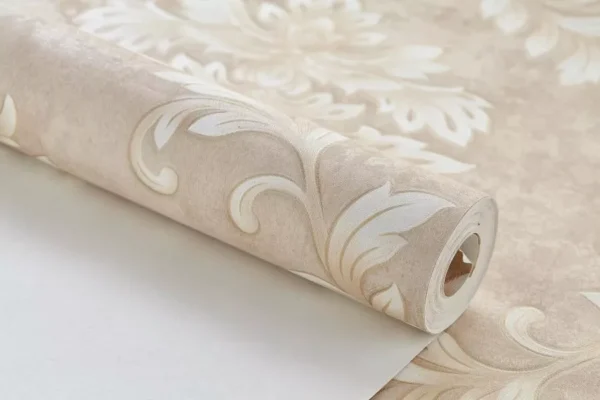 Papel De Parede Vinílico Lavável Arabesco Bege Com Glitter