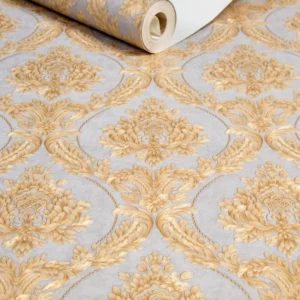 Papel De Parede Vinilico Lavavel Arabesco Dourado Cinza 10m