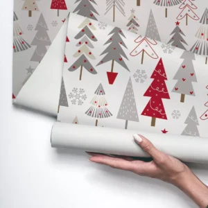 Papel De Parede Vinílico Lavável Árvore Natal Decoração 3m