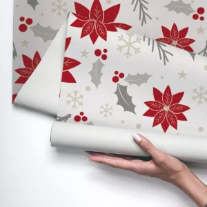 Papel De Parede Vinílico Lavável Flores Natal Natalino 3m