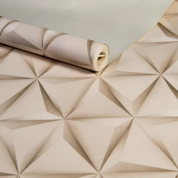 Papel De Parede Vinilico Lavavel Geometrico Bege Dourado 3d