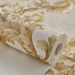 Papel De Parede Vinílico Off White Arabesco Textura Dourado