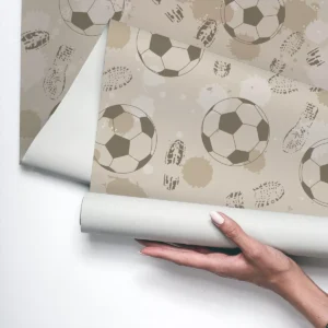 Papel De Parede Vinílico Para Quarto Bola De Futebol Bege 3m