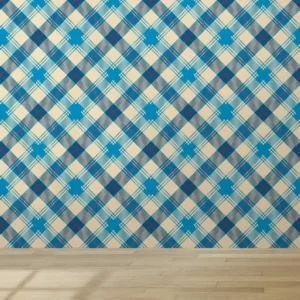 Papel De Parede Vinilico Para Sala Xadrez Azul Textura 1m