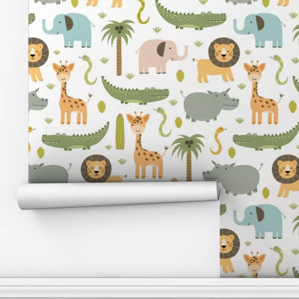 Papel De Parede Vinílico Quarto Animais Safari Quarto 2m