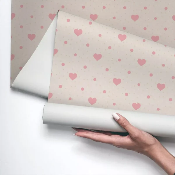 Papel De Parede Vinílico Quarto Coração Rosa Bege Pink 3m