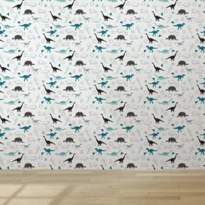 Papel De Parede Vinilico Quarto Dinoussauros Dino Azul 1m