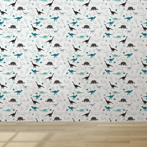 Papel De Parede Vinilico Quarto Dinoussauros Dino Azul 1m