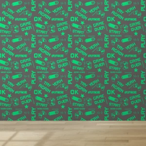 Papel De Parede Vinílico Quarto Gamer Start Jogo Verde 12m