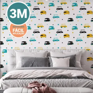 Papel De Parede Vinílico Quarto Infantil Carrinho Carros 3m