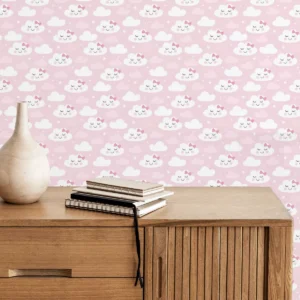 Papel De Parede Vinílico Quarto Menina Nuvenzinhas Rosa 3m